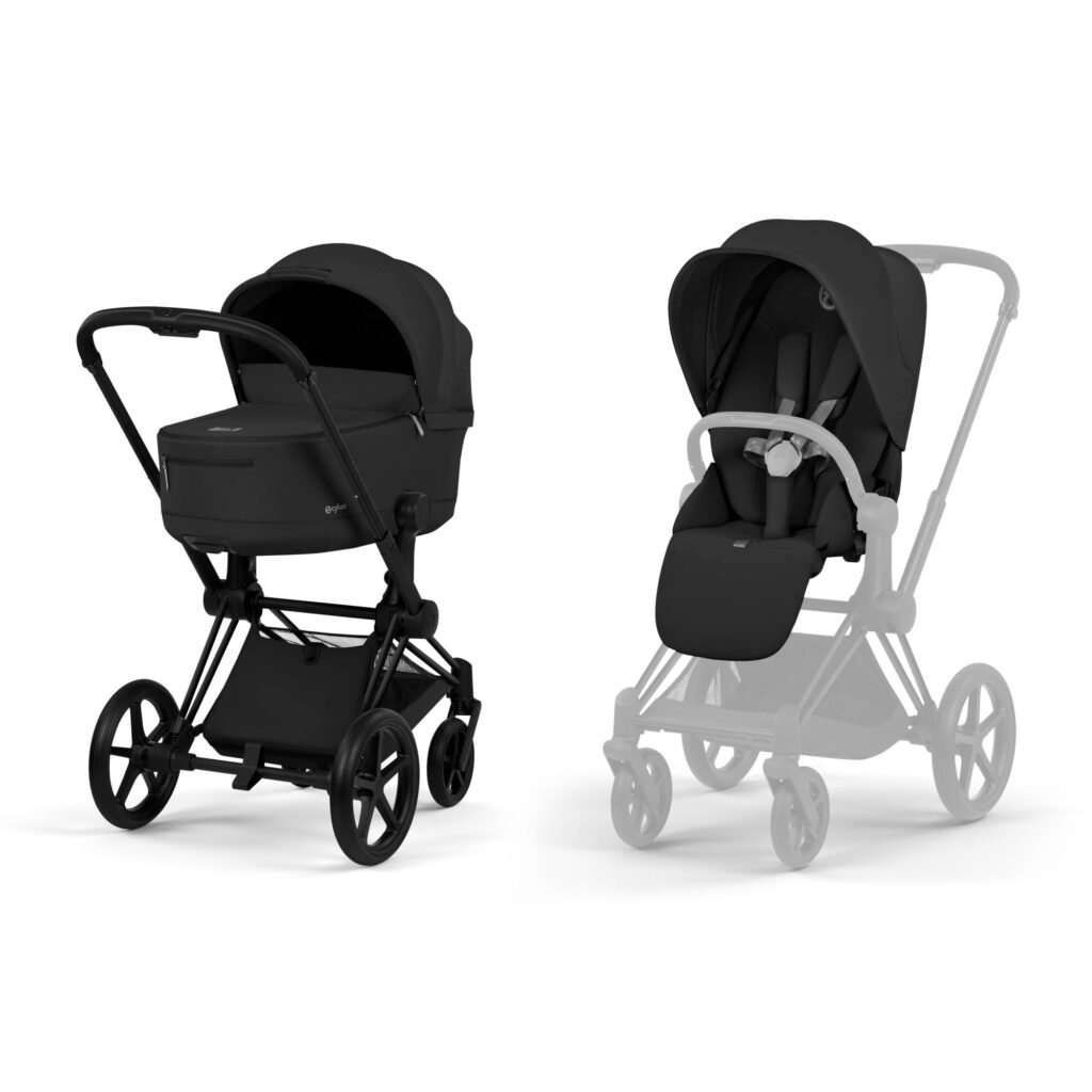 Cybex Priam Comfort Pram and Foldable Carrycot Bundle - Matt Black/Sepia Black