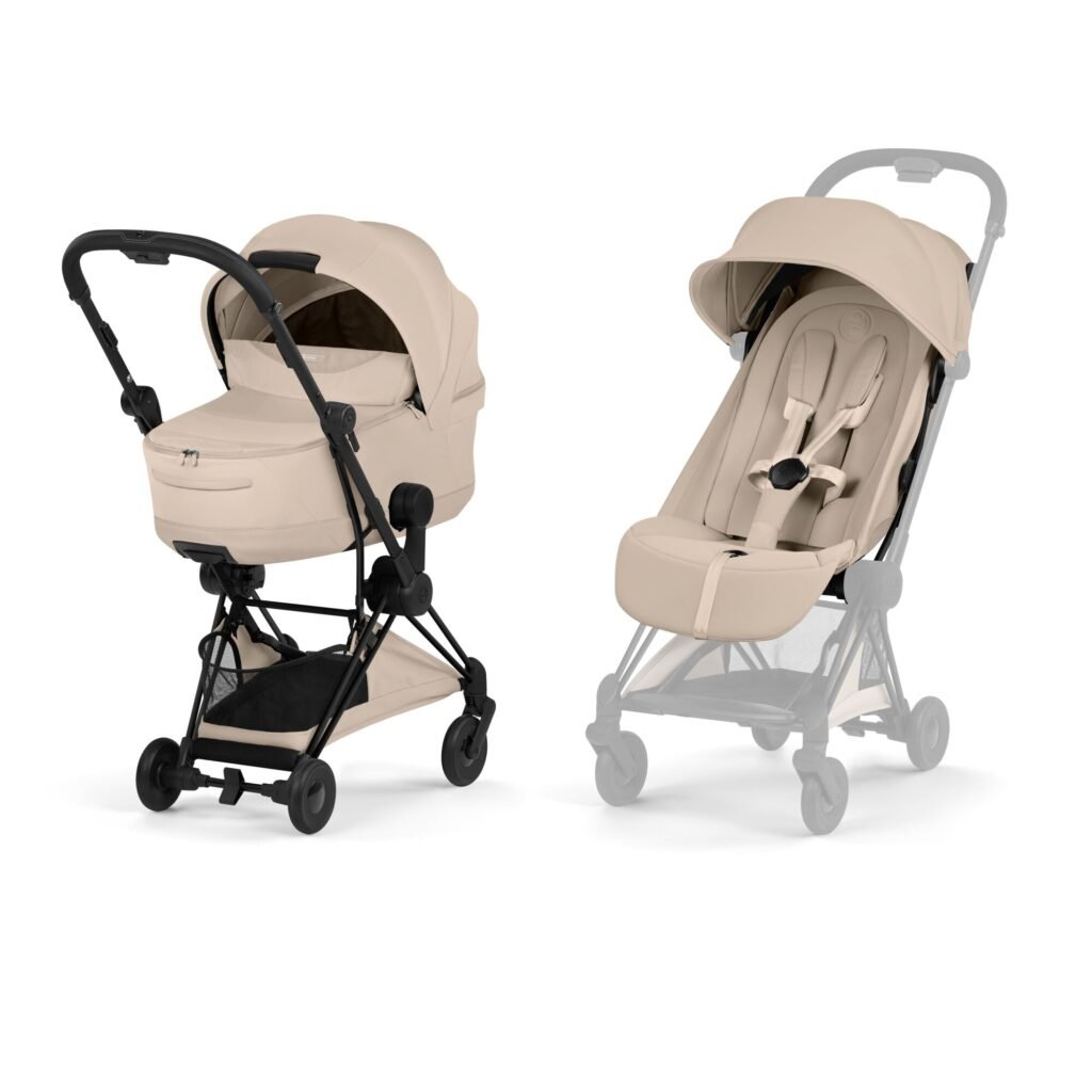 Cybex Coya Comfort with Matching Foldable Carrycot - Matt Black/Cozy Beige