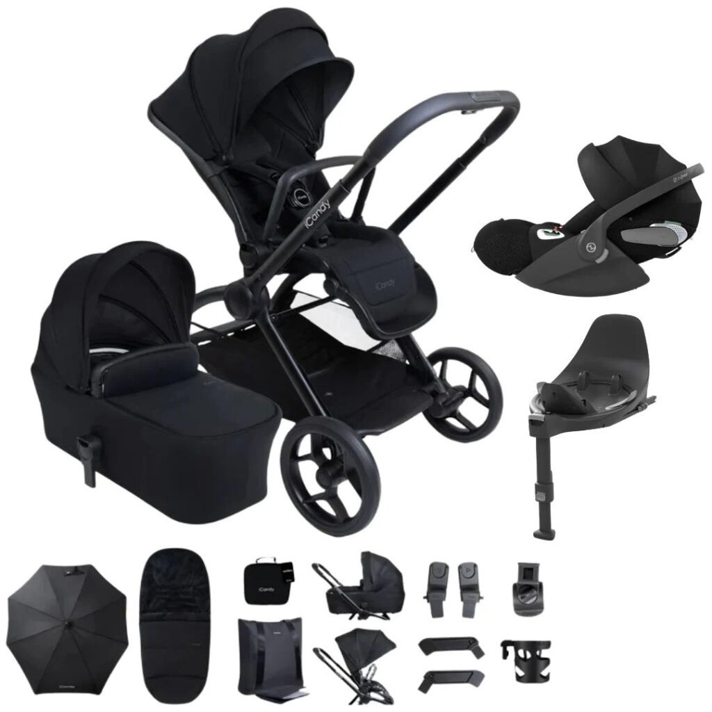 iCandy Core 2 Complete Pram, Accessory and Travel System Bundle with Cybex Cloud T & Base T - Black