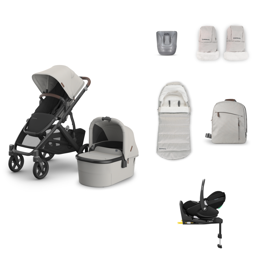 Uppababy Vista V3 Pram, Accessory and Travel System Bundle with Maxi Cosi Pebble Slide Pro and FamilyFix Slide Pro Base - Savannah