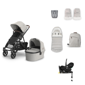 Uppababy Vista V3 Pram, Accessory and Travel System Bundle with Maxi Cosi Pebble Slide Pro and FamilyFix Slide Pro Base - Savannah
