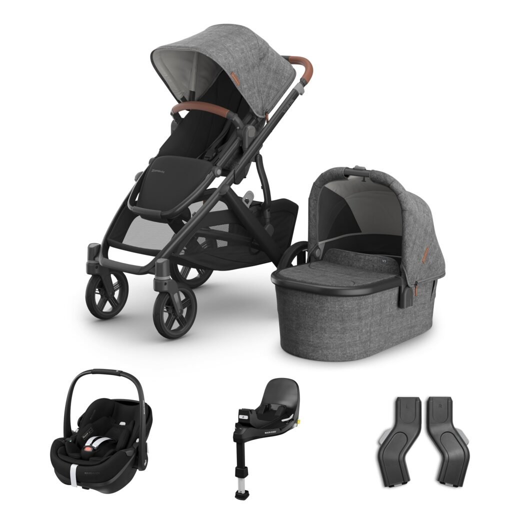 Uppababy Vista V3 Travel System Bundle with Maxi Cosi Pebble Slide Pro and FamilyFix Slide Pro Base - Greyson