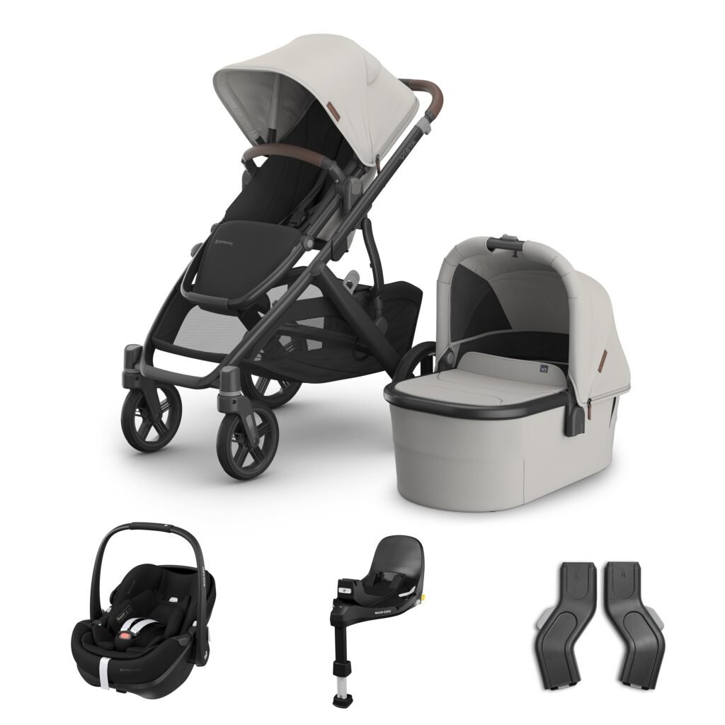Uppababy Vista V3 Travel System Bundle with Maxi Cosi Pebble Slide Pro and FamilyFix Slide Pro Base - Savannah