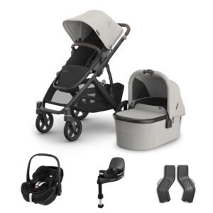 Uppababy Vista V3 Travel System Bundle with Maxi Cosi Pebble Slide Pro and FamilyFix Slide Pro Base - Savannah