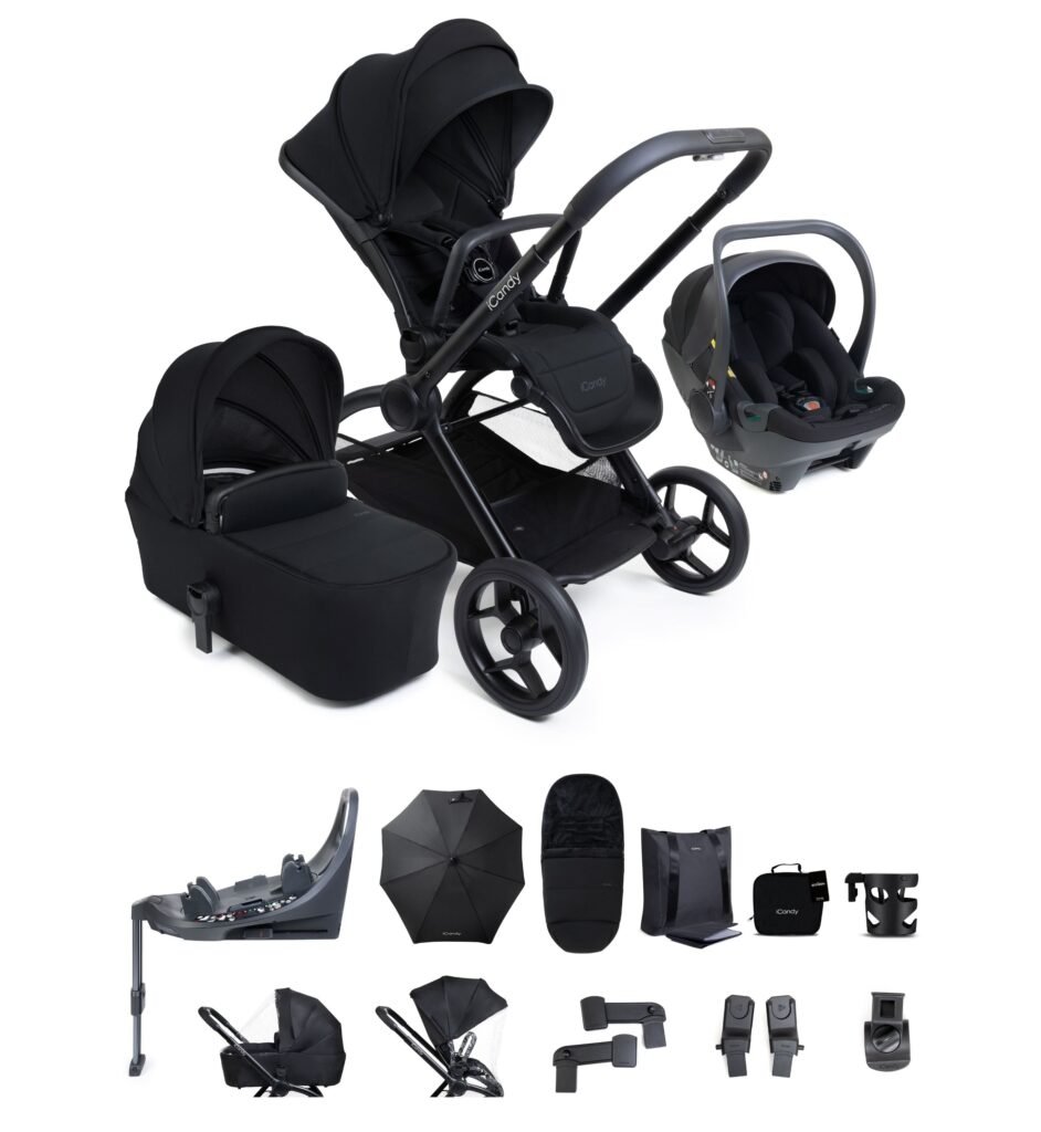 iCandy Core 2 Complete Pram, Accessory and Travel System Bundle with Cocoon 360 and Isofix Base - Black