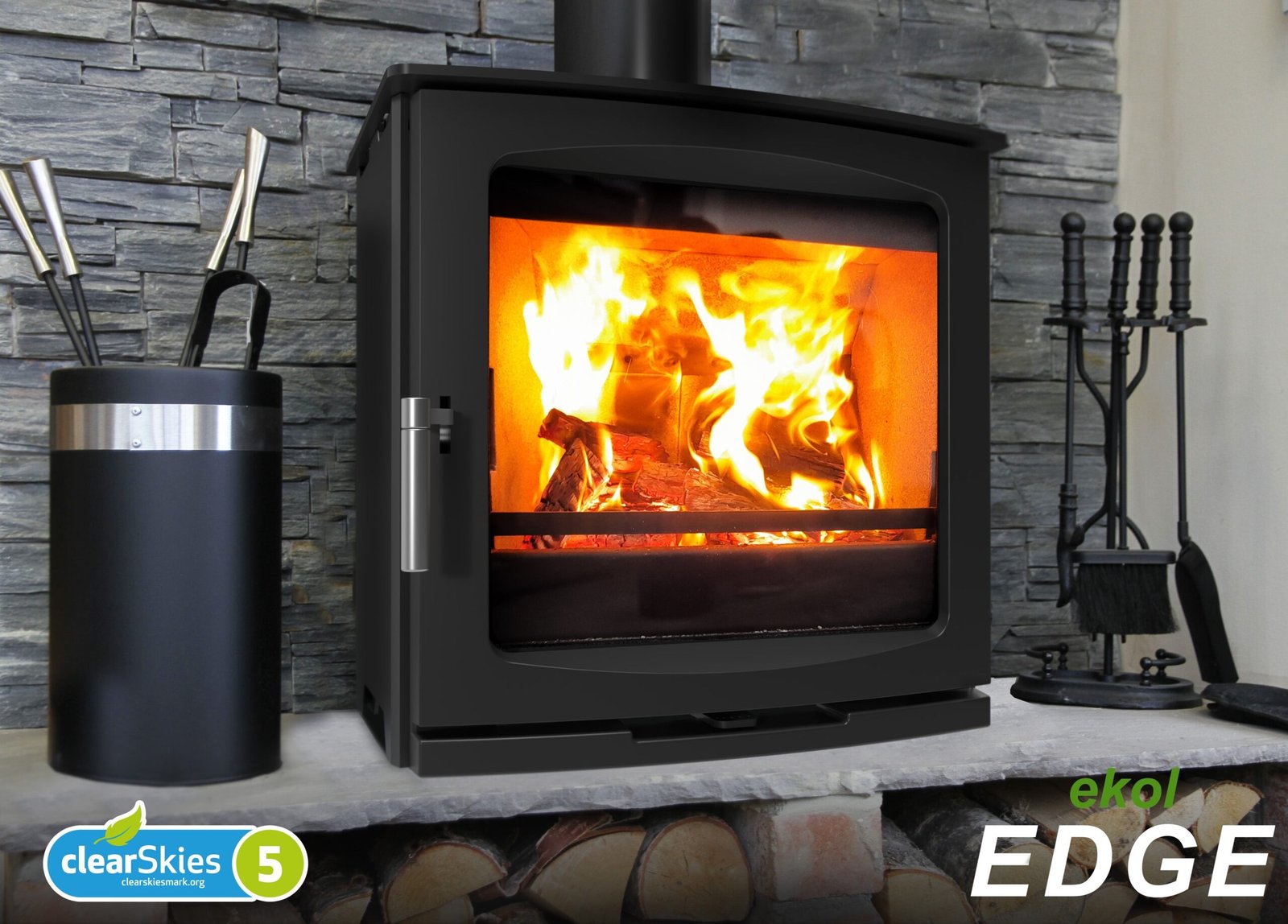Ekol Edge 5kW Wood Burning Ecodesign Stove (with painted door option)