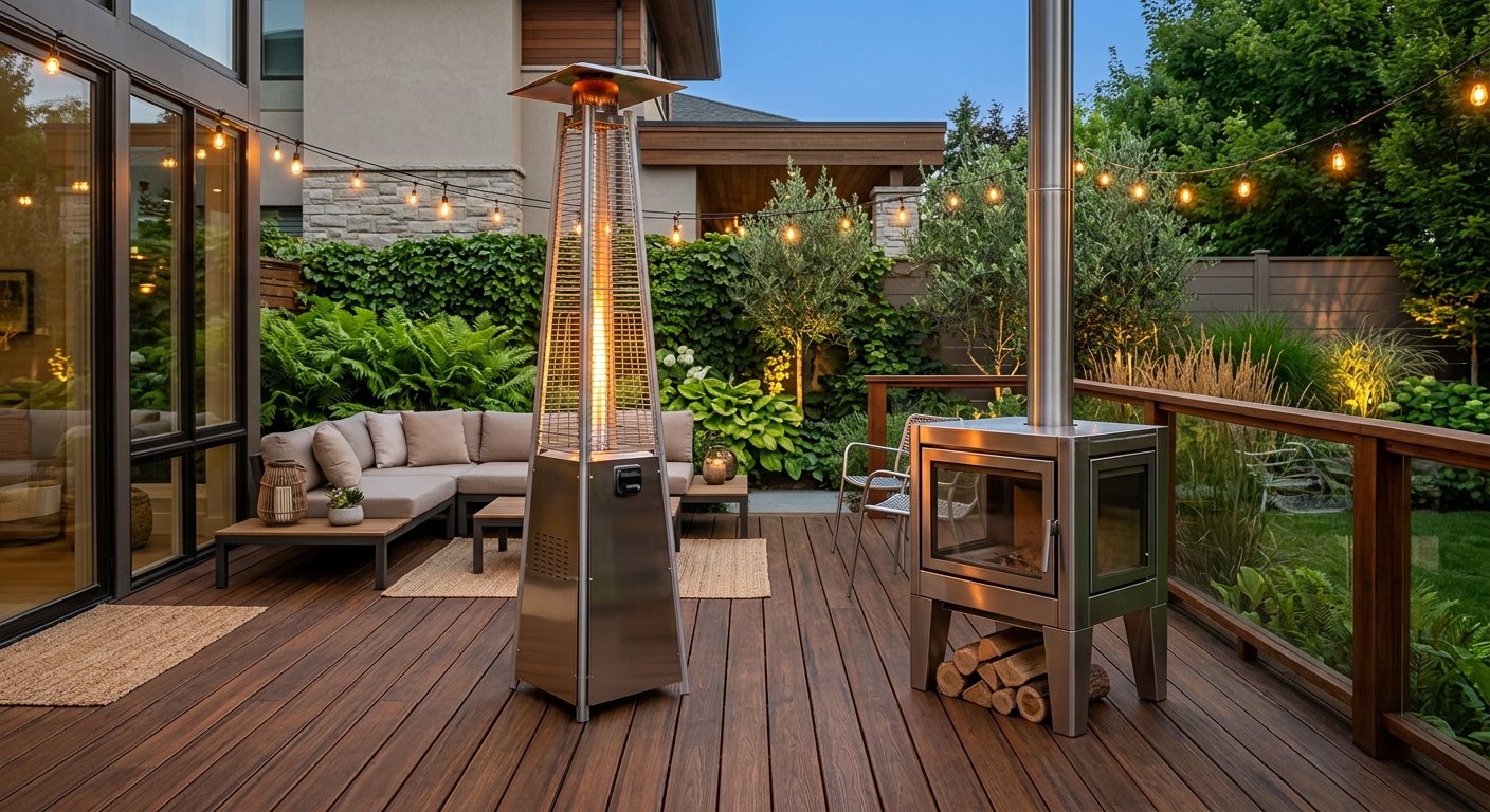 A contemporary stove with a crackling fire